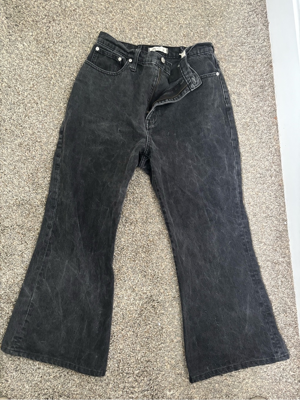 Madewell Black Washed Baggy Flare Jeans SHORTENED—please read